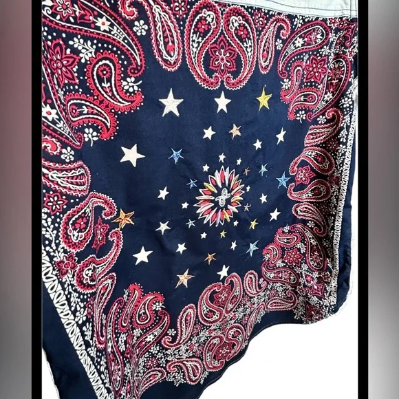 Free People Bandana Bandit Button-Up Shirt In Light Blue Chambray Size Large - Picture 2 of 6